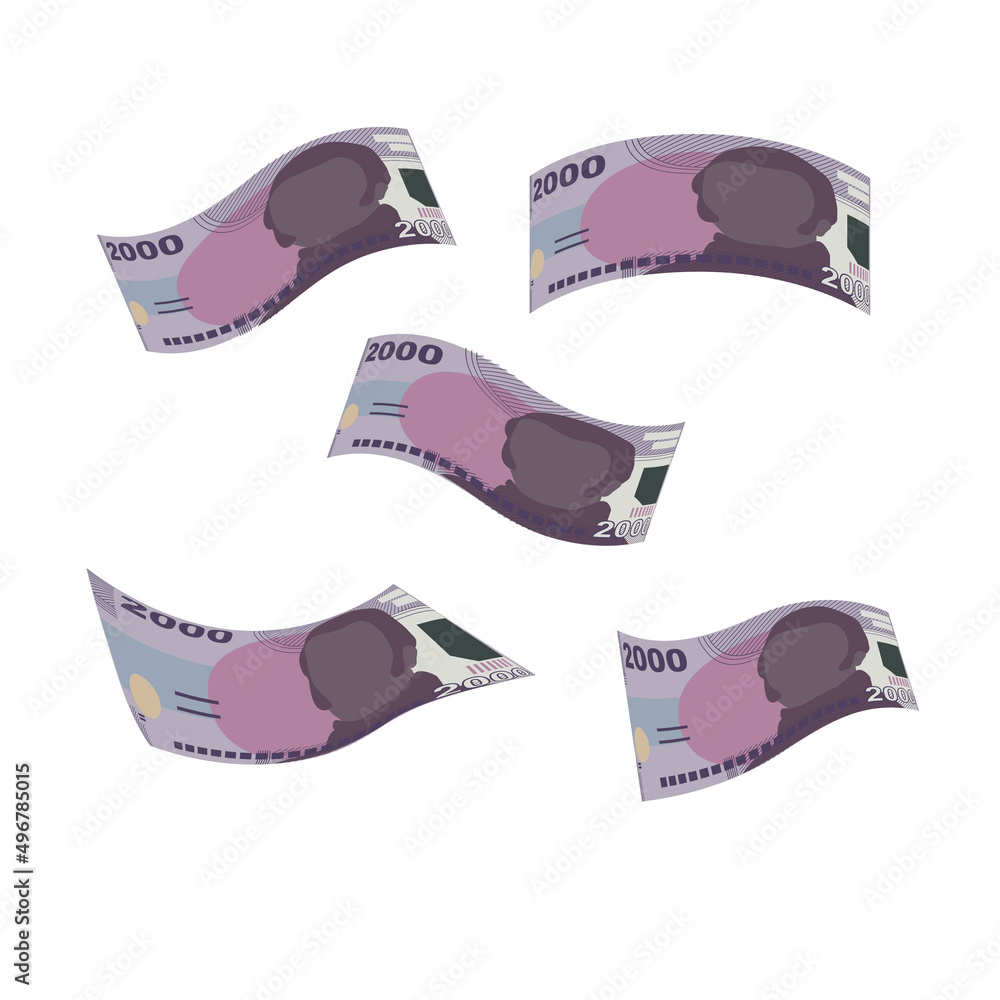 Chilean Peso Vector Illustration. Chile money set bundle banknotes. Falling, flying money 2000 CLP. Flat style. Isolated on white background. Simple minimal design. Chilean Peso Vector Illustration. Chile money set bundle banknotes. Falling, flying money 2000 CLP. Flat style. Isolated on white background. Simple minimal design.
