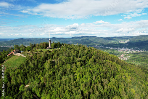 Fotografiet Aerial view of the Merkur Mountain and Black Forest of Baden Baden in Germany