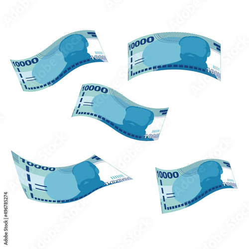 Chilean Peso Vector Illustration. Chile money set bundle banknotes. Falling, flying money 10000 CLP. Flat style. Isolated on white background. Simple minimal design.