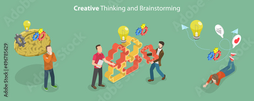 3D Isometric Flat Vector Conceptual Illustration of Creative Thinking And Brainstorming, Problem Solving