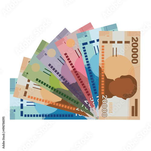 Chilean Peso Vector Illustration. Chile money set bundle banknotes. Paper money 1000, 2000, 5000, 10000, 20000 CLP.  Flat style. Isolated on white background. Simple minimal design.