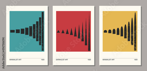Set of minimal 20s geometric design poster, vector template