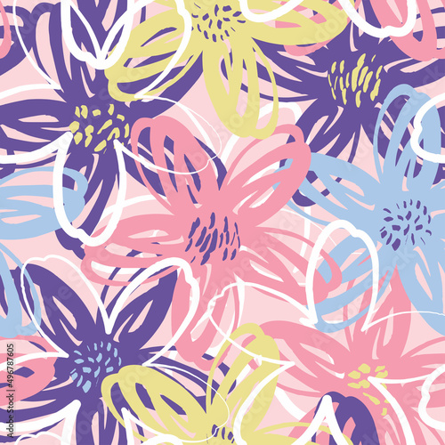 seamless cute paint hand draw flower pattern background