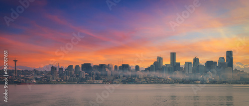 фотографія Downtown Seattle from Elliott Bay with a Beautiful Sky