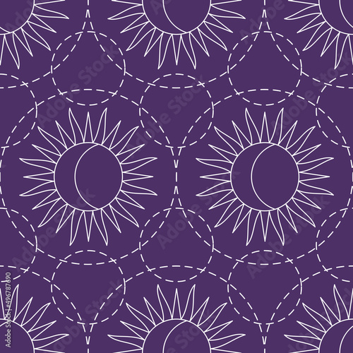 Sun and moon esoteric abstract seamless pattern
