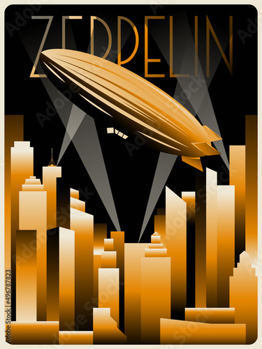 Art Deco Style Golden Poster. 1920s Retro Futurism Illustration