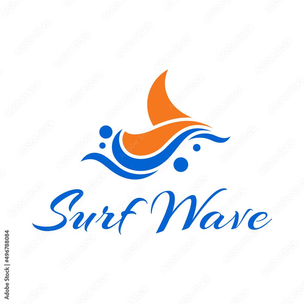 Naklejka premium boat wave logo concept with flat blue and orange color style