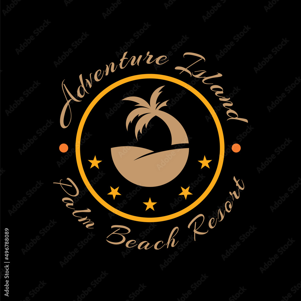 palm beach resort logo template with flat yellow and brown color style