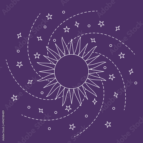 Sun and galaxy abstract line icon