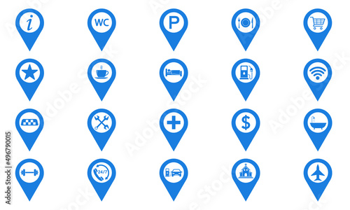 Map marker pointer icon set. Point tag. Mappin place marker. Vector set.