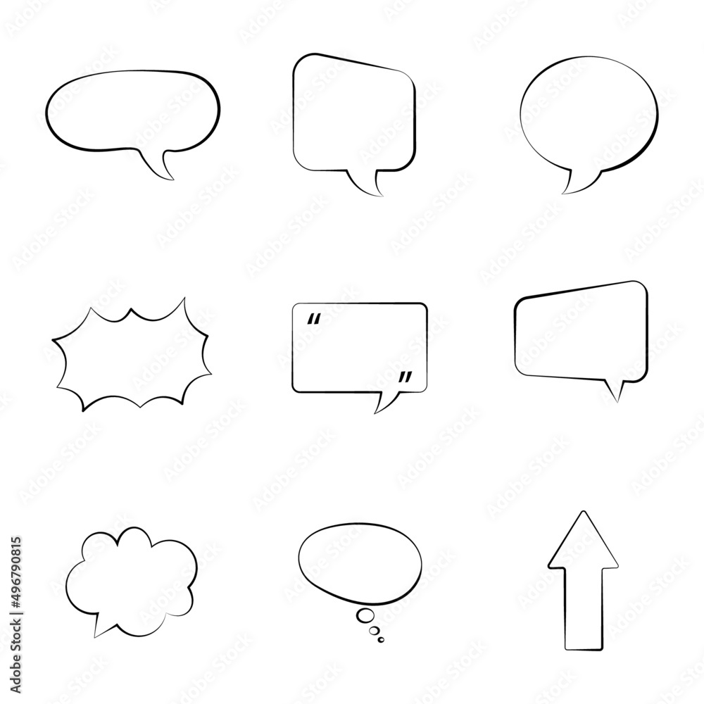 set of speech bubble frames for comic text isolated white background. Empty outline bubble for speech text. Dialog empty cloud, cartoon box. set of speech bubble frames for comic text isolated white background. Empty outline bubble for speech text. Dialog empty cloud, cartoon box.