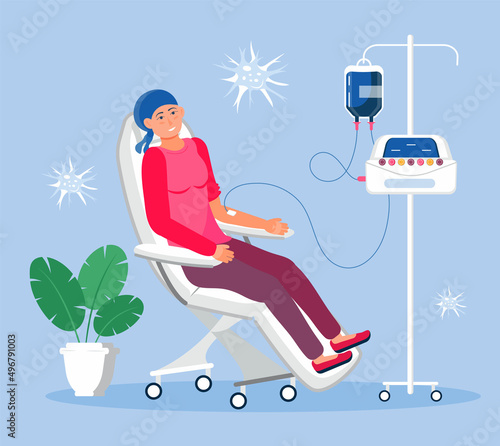 Chemotherapy concept vector for medical web, landing page. Chemo procedure and oncologist illustration.