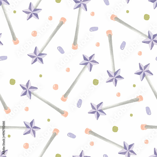 Magic star wand watercolor seamless pattern wallpaper nursery