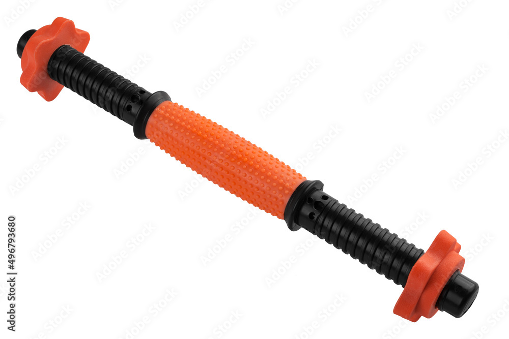 plastic bar for stacked dumbbells, orange with black, on a white background plastic bar for stacked dumbbells, orange with black, on a white background