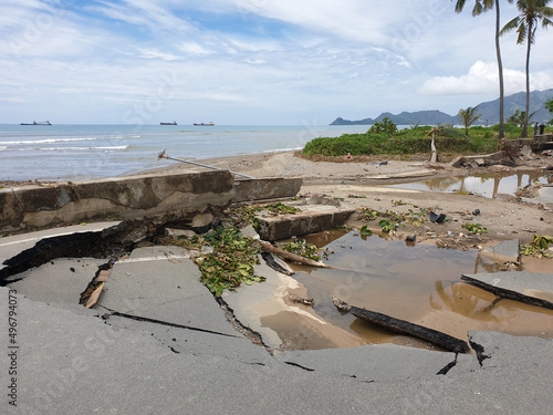 Photography The main beach road at Pantai Kelapa washed away and collapsed after flash flood