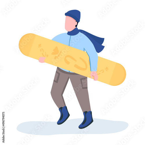 Winter sports star with snowboard semi flat color vector character. Posing figure. Full body person on white. Park visitor simple cartoon style illustration for web graphic design and animation