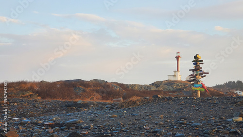 View of Cape Forchu Lighthouse. Cape Forchu, Nova Scotia, Canada. photo