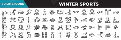 winter sports line icons set. linear icons collection. kart racing, coin toss, ice resurfacer, hang glider vector illustration