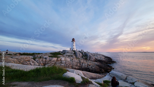 Obraz na płótnie View of Peggys Point Lighthouse at sunset.  Nova Scotia, Canada.