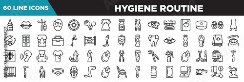 hygiene routine line icons set. linear icons collection. drop medicine, sil, drip, forehead vector illustration