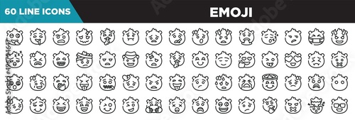 emoji line icons set. linear icons collection. stupid emoji, drool emoji, sceptic headache vector illustration