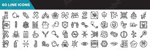 line icons set. linear icons collection. disinfect, breath, bacterium, hiv vector illustration