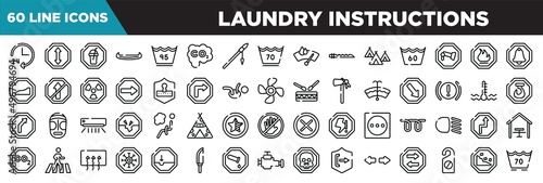 laundry instructions line icons set. linear icons collection. 24 hours service, ahead, milk shake, native american canoe vector illustration