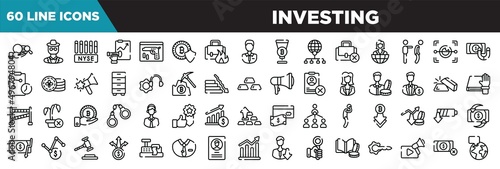 investing line icons set. linear icons collection. corruption, detective, nyse, forecast vector illustration