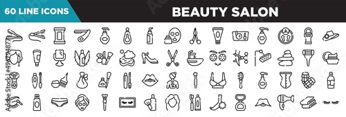 beauty salon line icons set. linear icons collection. flat iron, hair straightner, makeup remover wipes, straight razor vector illustration