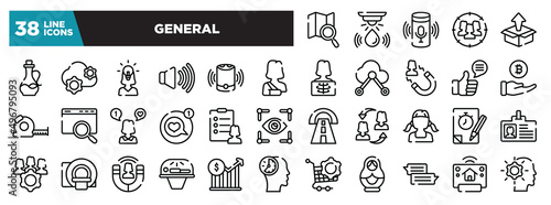 set of general icons in thin line style. outline web icons collection. map search, water sensor, smart assistant, team target, product release vector illustration