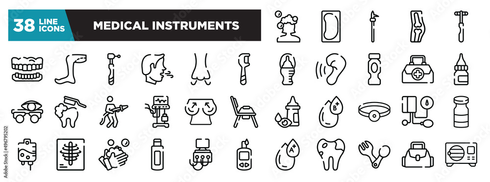 set of medical instruments icons in thin line style. outline web icons ...