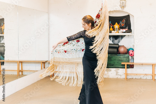 flamenco woman dancer in a dance studio