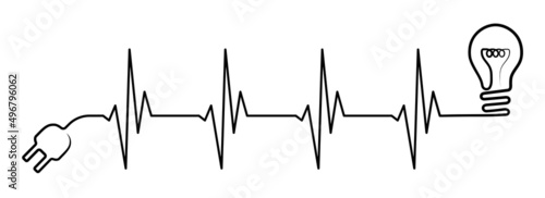Heart rhythm illustration with lightbulb, heartbeat line vector design to use in healthcare, business, healthy lifestyle, medicine and ekg concept illustration projects. 