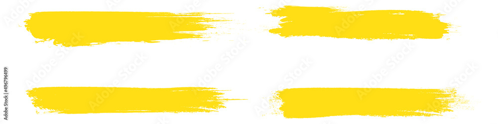 Obraz premium Yellow brush stroke set isolated on background. Collection of trendy brush stroke vector for yellow ink paint, grunge backdrop, dirt banner, watercolor design and dirty texture. Brush stroke vector