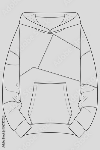 hoodie oversized outline drawing vector, hoodie oversized in a sketch style, trainers template outline, vector Illustration.
