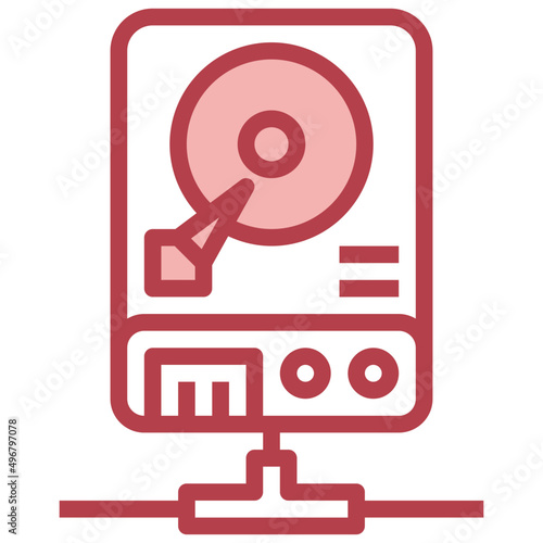 HARDDISK red line icon,linear,outline,graphic,illustration