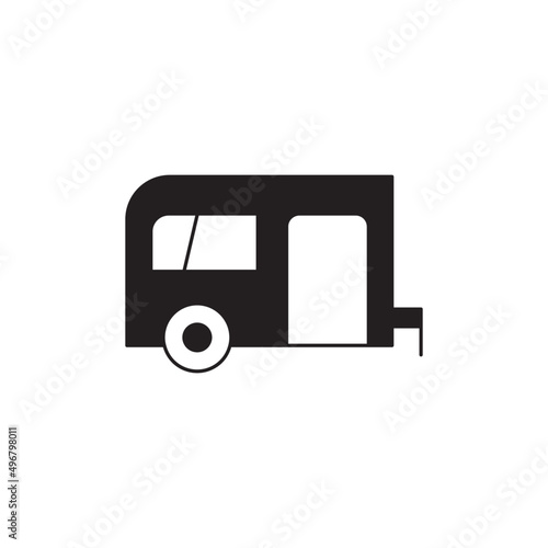 Camper icon in black flat glyph, filled style isolated on white background