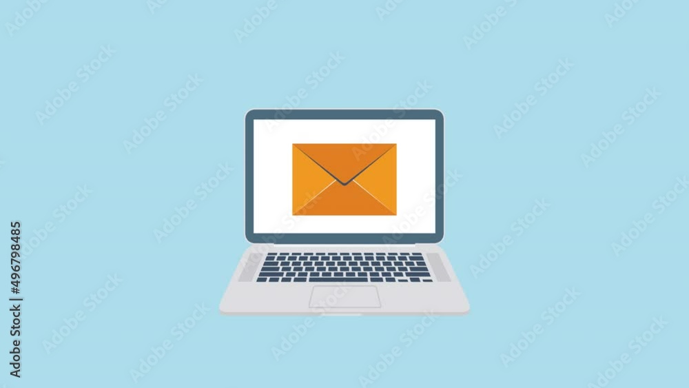 Mail Icons on laptop. Opened letter with document, animation Mail Icons on laptop. Opened letter with document, animation