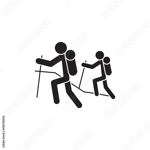Backpacking, hikers icon in black flat glyph, filled style isolated on white background