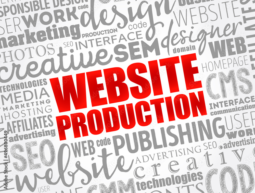 Website production word cloud, technology concept background Website production word cloud, technology concept background