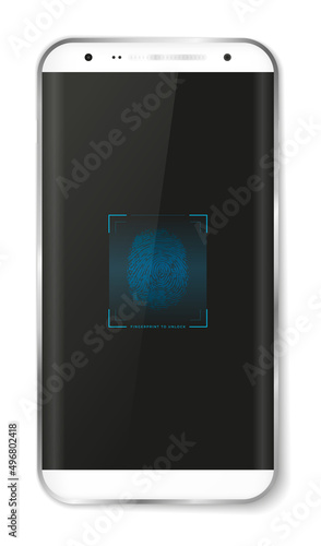 Abstract mobile phone with fingerprint icon to unlock