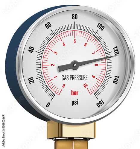 Check metal gauge showing gas pressure