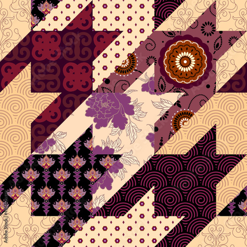 Patchwork textile pattern. Seamless quilting design background.