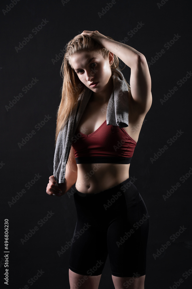 Towel like black on grey girl shoulders background a on knightly kira girl dumbbells sports body, In the afternoon health fit for young from bodybuilding dumbbell, sexy biceps. Sweat model Towel like black on grey girl shoulders background a on knightly kira girl dumbbells sports body, In the afternoon health fit for young from bodybuilding dumbbell, sexy biceps. Sweat model