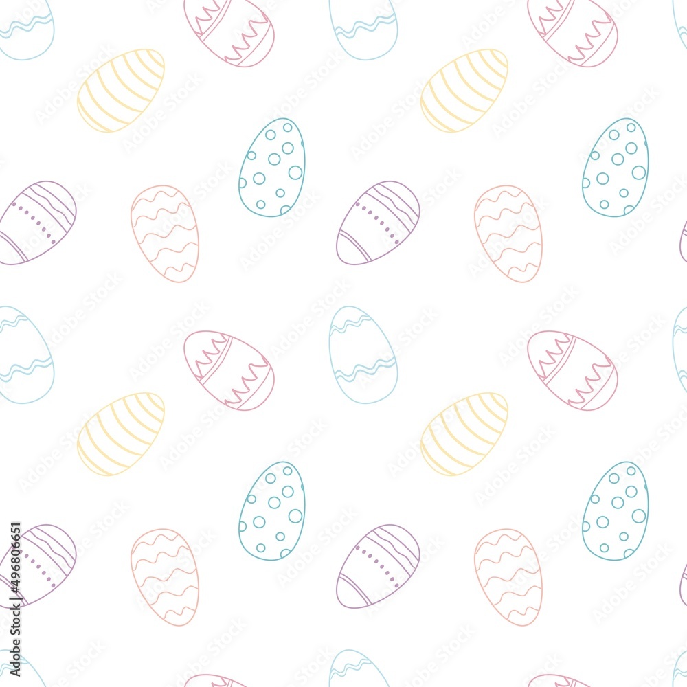 Happy Easter seamless pattern with colorful Easter eggs with different texture on a white background. Spring holiday concept. Vector Illustration Happy Easter seamless pattern with colorful Easter eggs with different texture on a white background. Spring holiday concept. Vector Illustration