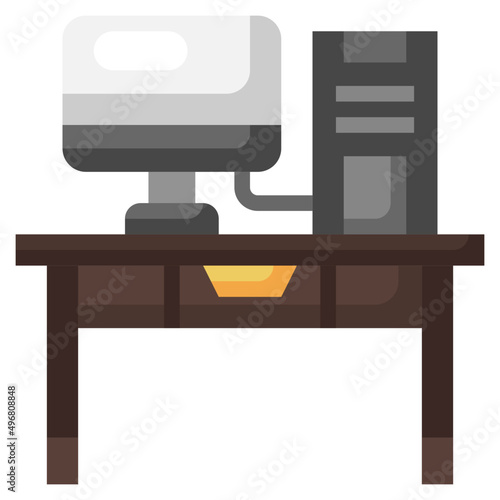 DESK flat icon,linear,outline,graphic,illustration