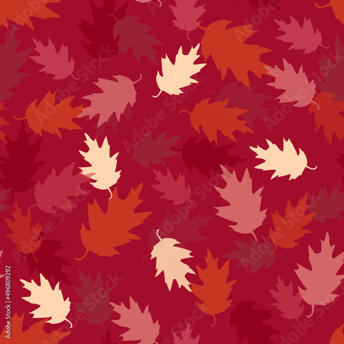 Bright red autumn falling leaves seamless pattern for design use