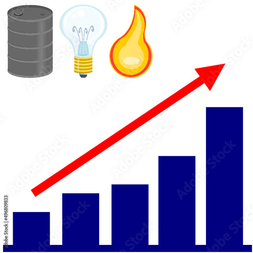 Subida de los precios del petróleo, gas y electricidad con fondo trasparente