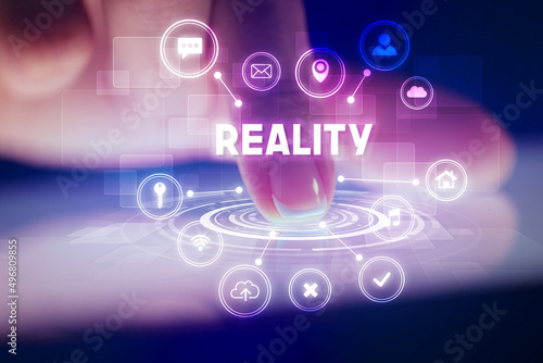 Wallpaper Mural Finger touching tablet with web technology icons concept Torontodigital.ca