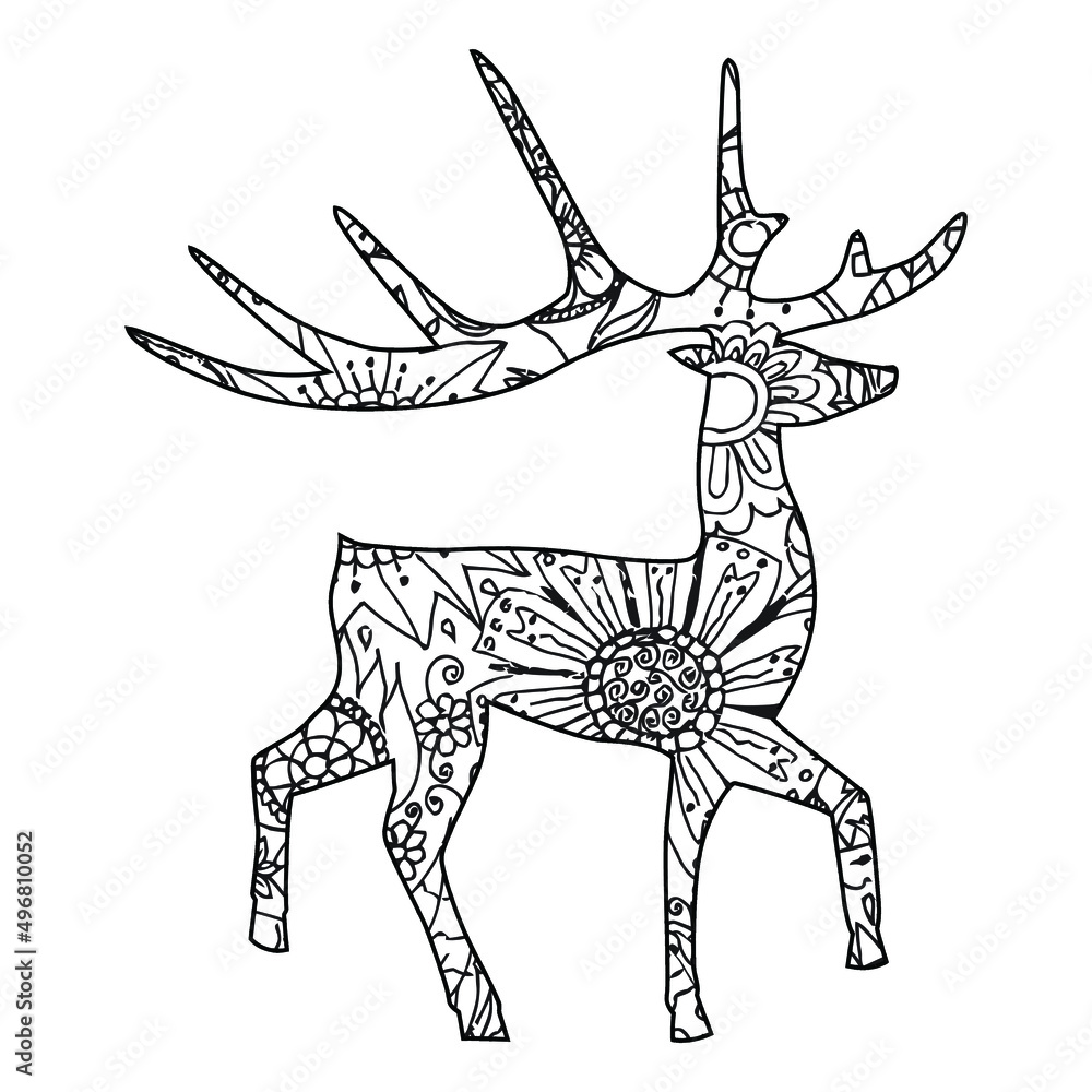Mandala Deer Coloring Page For Kids Stock Vector | Adobe Stock